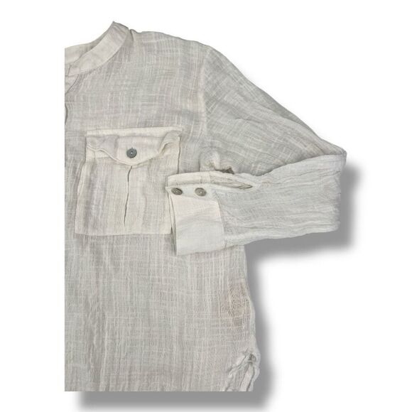 Free People Talk To Me Lightweight Sheer Gauzy Button Down Blouse Top Size Mediu - Picture 2 of 6